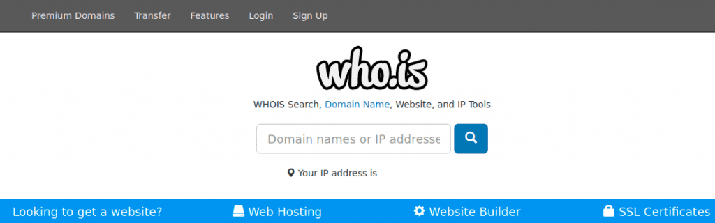 strona who.is - globalna wyszukiwarka WHOIS